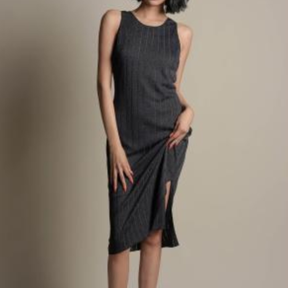 Cute Grey Ribbed Dress
